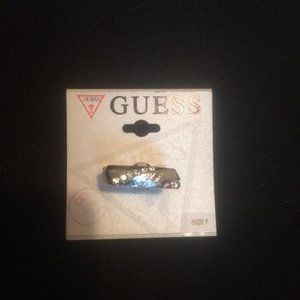 Guess silver Metal Clear Rhinestones Squared Band Ring, Size 7